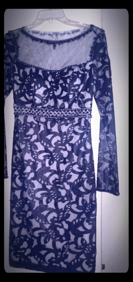 Sue Wong Lace and Leather Beaded Dress - Picture 1 of 8